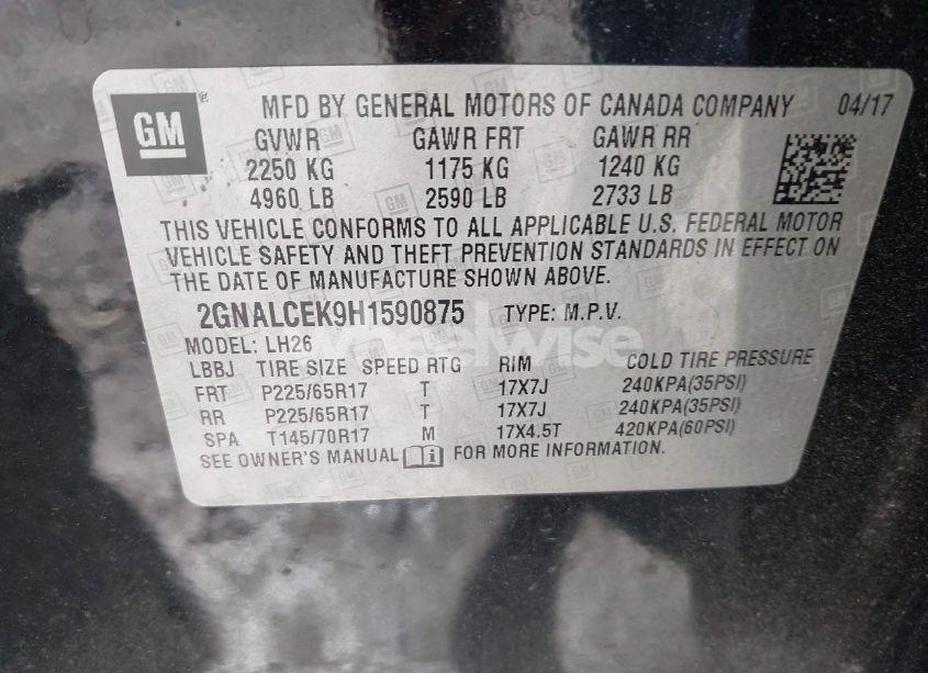 Photo 9 of 2017 Chevrolet Equinox LT (VIN 2GNALCEK9H1590875)