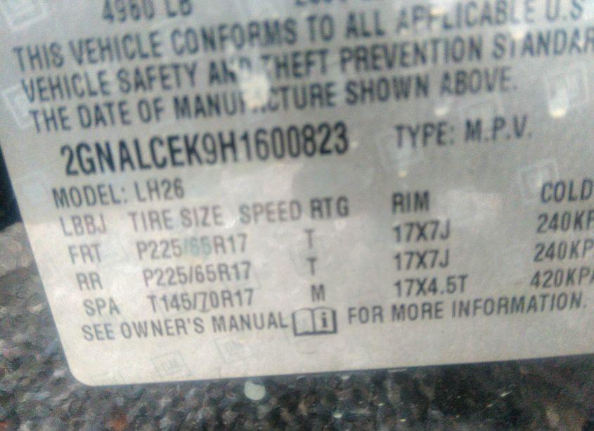 Photo 9 of 2017 Chevrolet Equinox LT (VIN 2GNALCEK9H1600823)