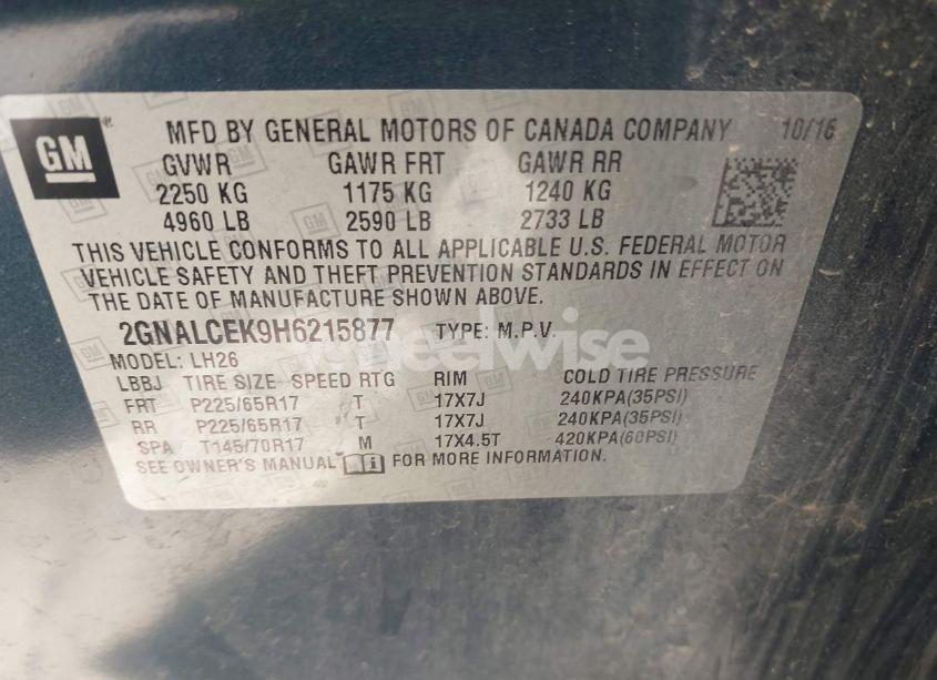 Photo 9 of 2017 Chevrolet Equinox LT (VIN 2GNALCEK9H6215877)