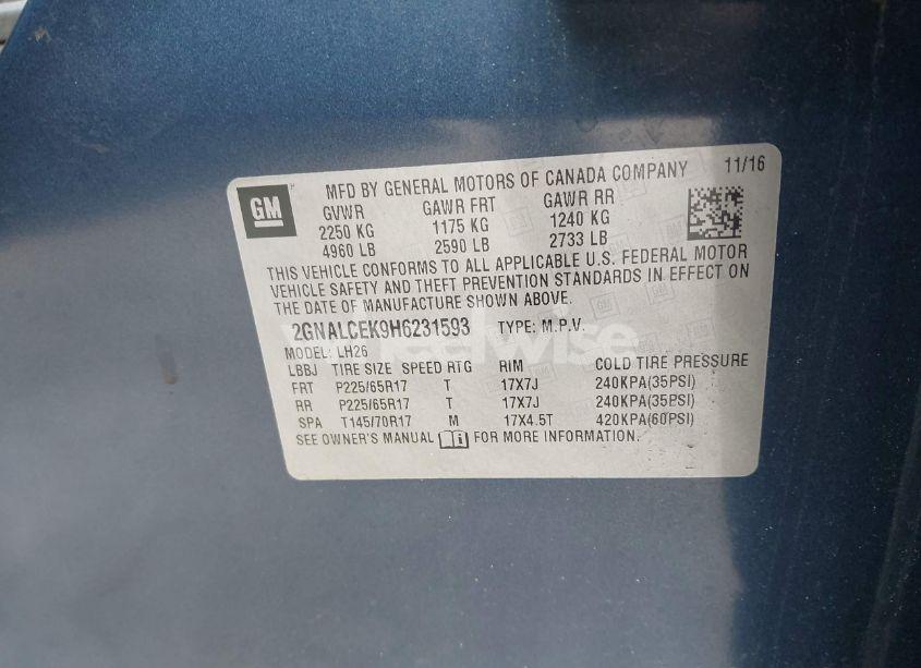 Photo 9 of 2017 Chevrolet Equinox LT (VIN 2GNALCEK9H6231593)