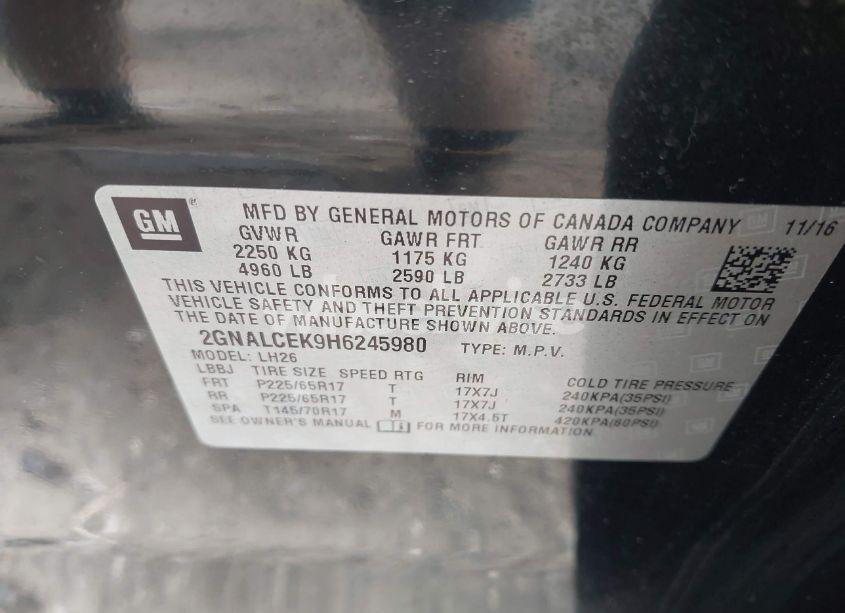 Photo 9 of 2017 Chevrolet Equinox LT (VIN 2GNALCEK9H6245980)