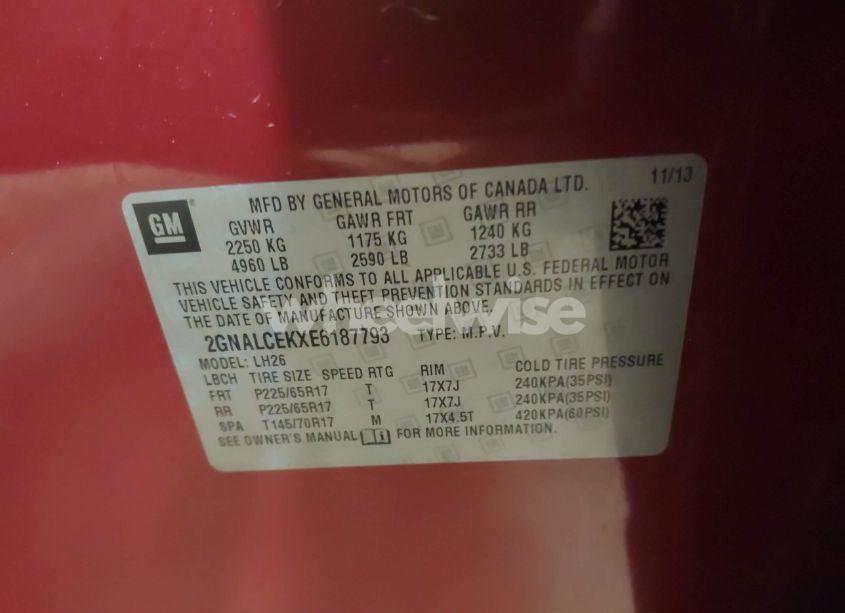 Photo 9 of 2014 Chevrolet Equinox 2LT (VIN 2GNALCEKXE6187793)