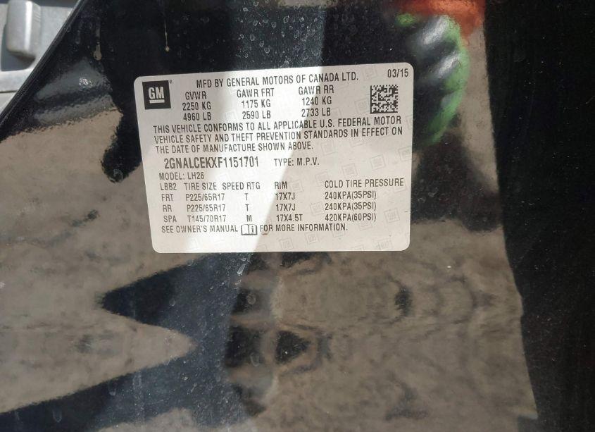 Photo 9 of 2015 Chevrolet Equinox 2LT (VIN 2GNALCEKXF1151701)