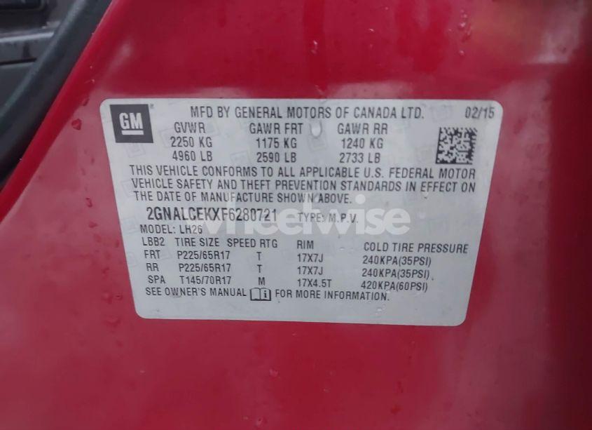 Photo 9 of 2015 Chevrolet Equinox 2LT (VIN 2GNALCEKXF6280721)