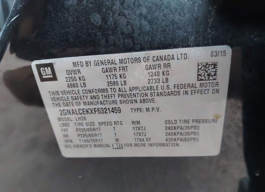 Photo 9 of 2015 Chevrolet Equinox 2LT (VIN 2GNALCEKXF6321459)