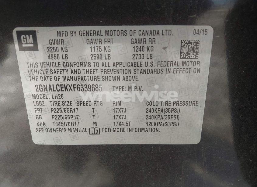 Photo 9 of 2015 Chevrolet Equinox 2LT (VIN 2GNALCEKXF6339685)