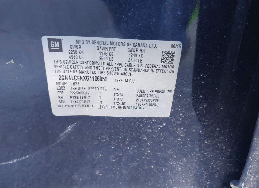 Photo 9 of 2016 Chevrolet Equinox LT (VIN 2GNALCEKXG1106856)