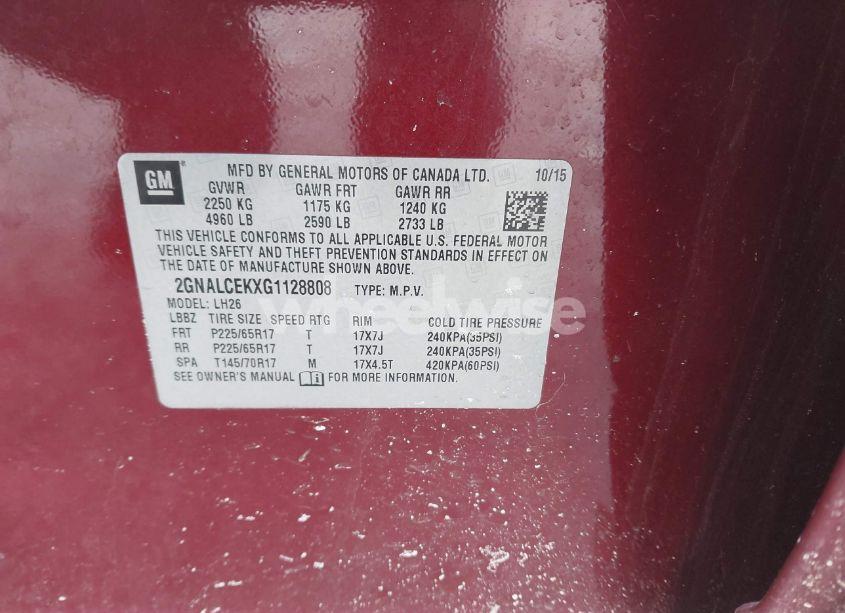 Photo 9 of 2016 Chevrolet Equinox LT (VIN 2GNALCEKXG1128808)