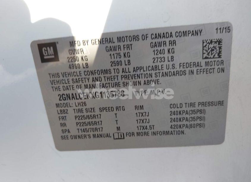 Photo 9 of 2016 Chevrolet Equinox LT (VIN 2GNALCEKXG1135788)