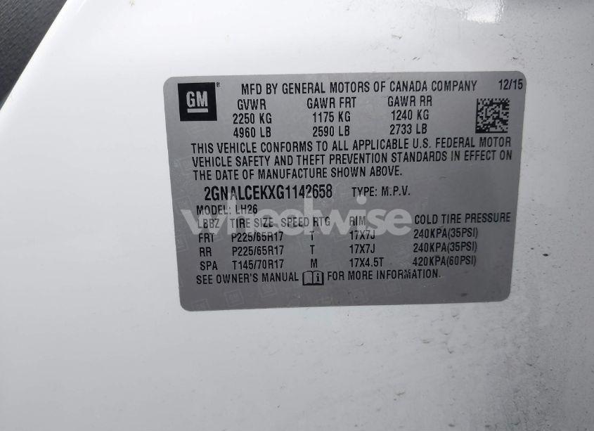 Photo 9 of 2016 Chevrolet Equinox LT (VIN 2GNALCEKXG1142658)