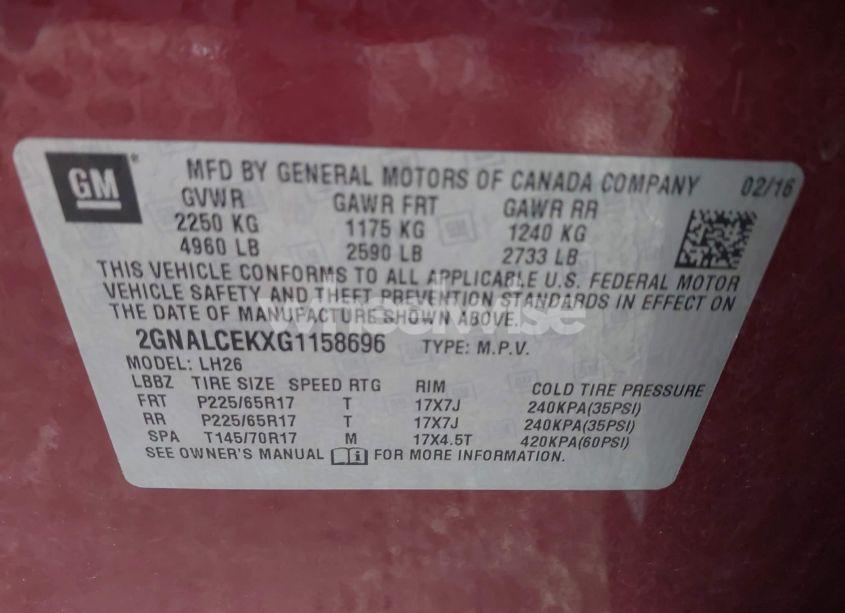 Photo 9 of 2016 Chevrolet Equinox LT (VIN 2GNALCEKXG1158696)