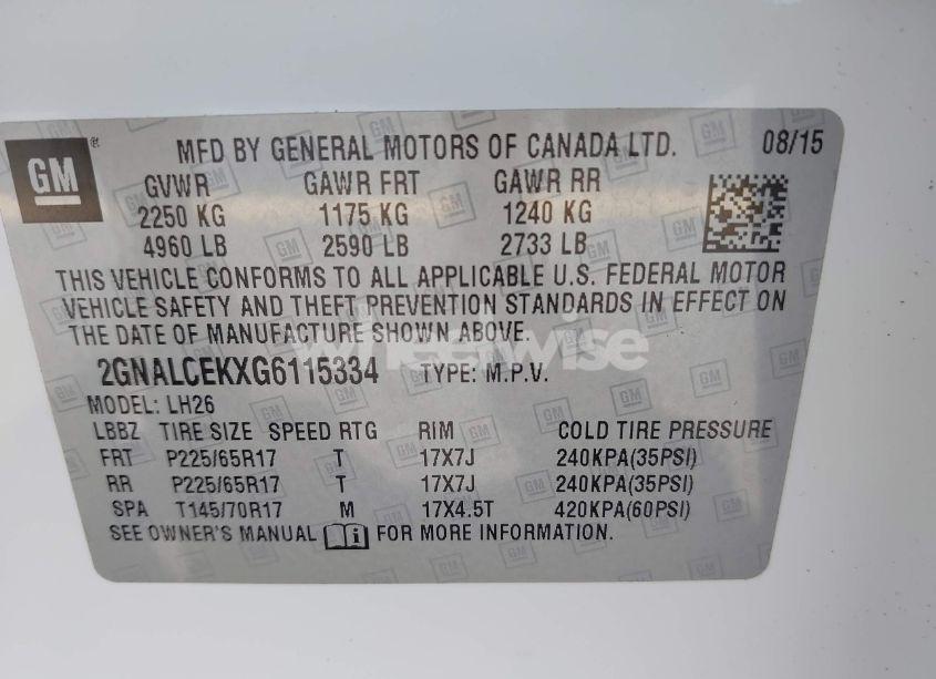 Photo 9 of 2016 Chevrolet Equinox LT (VIN 2GNALCEKXG6115334)