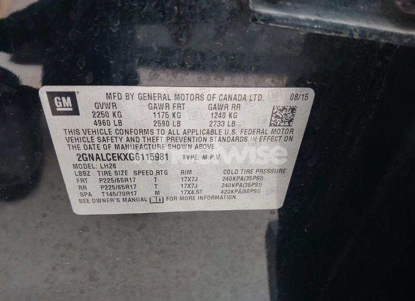 Photo 9 of 2016 Chevrolet Equinox LT (VIN 2GNALCEKXG6115981)