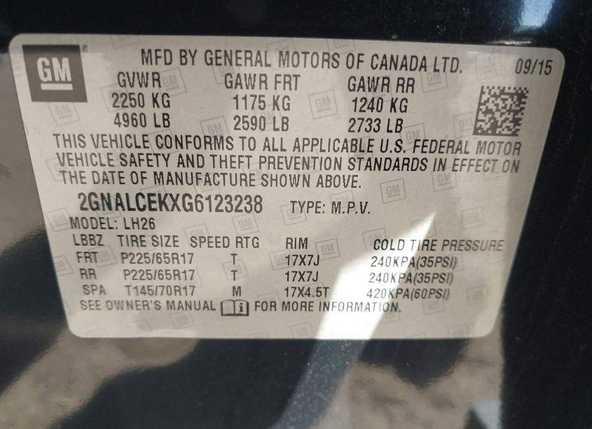 Photo 9 of 2016 Chevrolet Equinox LT (VIN 2GNALCEKXG6123238)