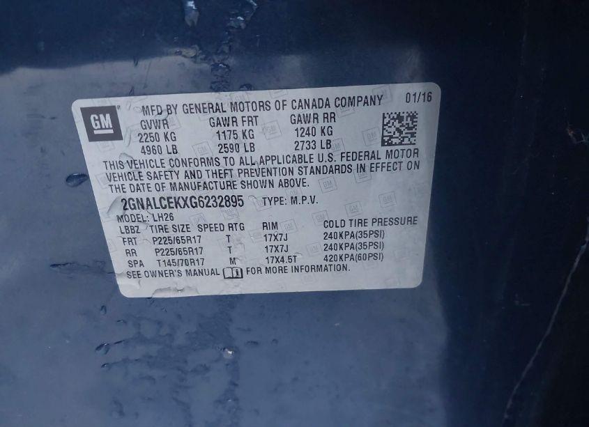 Photo 9 of 2016 Chevrolet Equinox LT (VIN 2GNALCEKXG6232895)