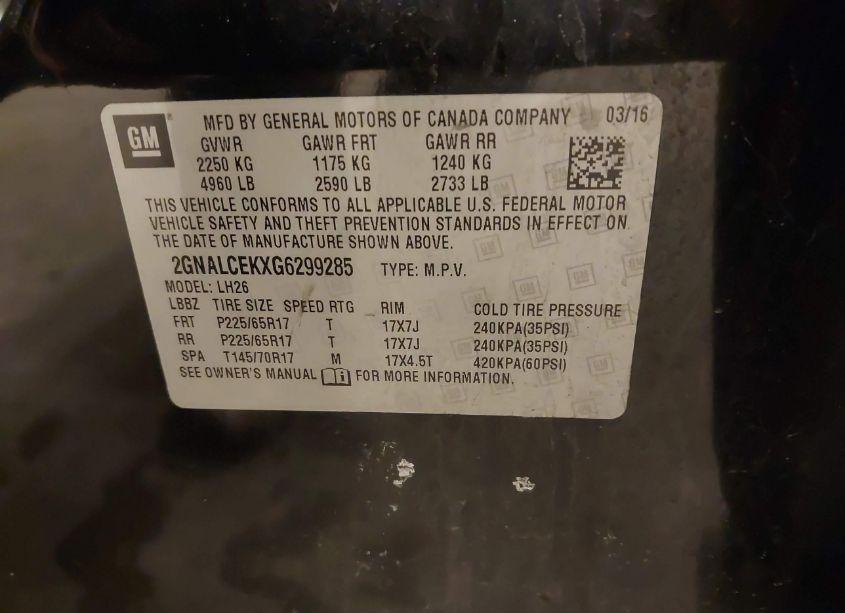 Photo 9 of 2016 Chevrolet Equinox LT (VIN 2GNALCEKXG6299285)