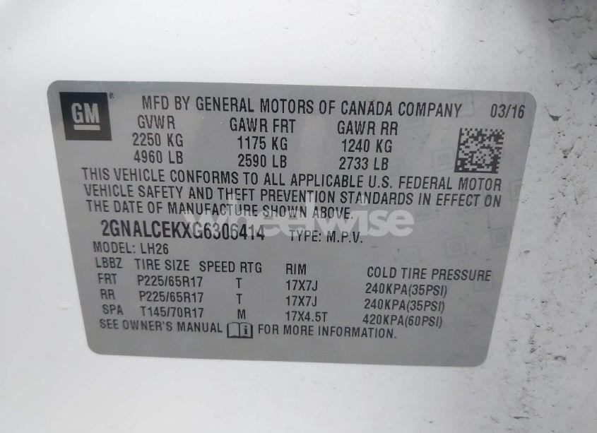 Photo 9 of 2016 Chevrolet Equinox LT (VIN 2GNALCEKXG6306414)