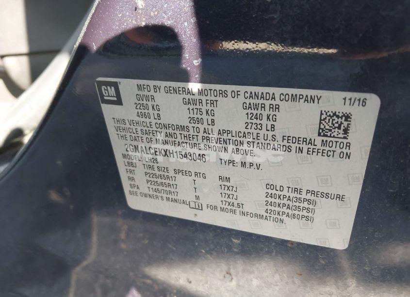 Photo 9 of 2017 Chevrolet Equinox LT (VIN 2GNALCEKXH1543046)