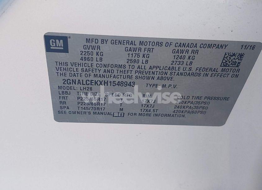 Photo 9 of 2017 Chevrolet Equinox LT (VIN 2GNALCEKXH1548943)