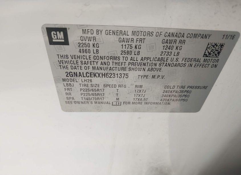 Photo 9 of 2017 Chevrolet Equinox LT (VIN 2GNALCEKXH6231375)