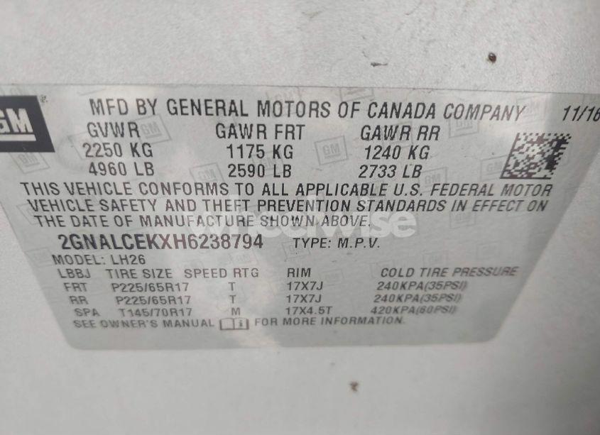 Photo 9 of 2017 Chevrolet Equinox LT (VIN 2GNALCEKXH6238794)