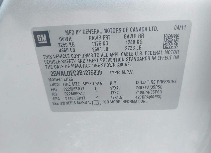 Photo 9 of 2011 Chevrolet Equinox 1LT (VIN 2GNALDEC0B1275839)