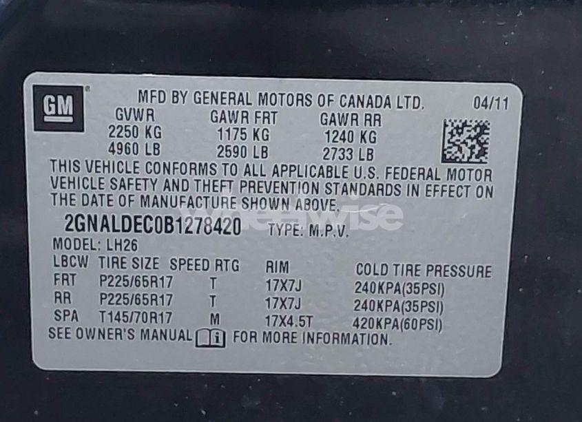 Photo 9 of 2011 Chevrolet Equinox 1LT (VIN 2GNALDEC0B1278420)