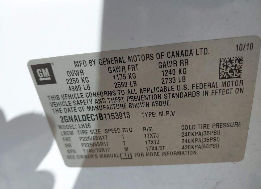 Photo 9 of 2011 Chevrolet Equinox 1LT (VIN 2GNALDEC1B1153913)