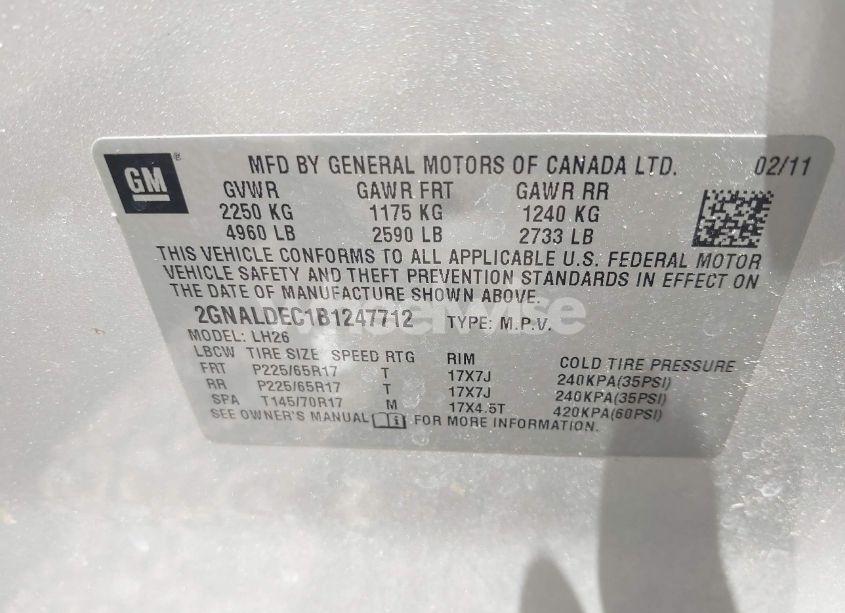 Photo 9 of 2011 Chevrolet Equinox 1LT (VIN 2GNALDEC1B1247712)