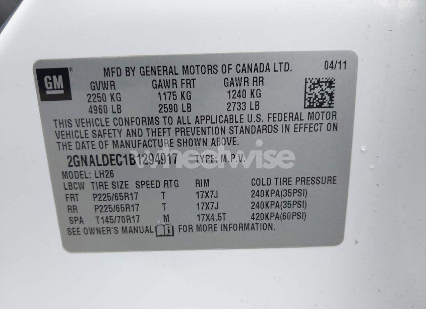 Photo 9 of 2011 Chevrolet Equinox LT (VIN 2GNALDEC1B1294917)