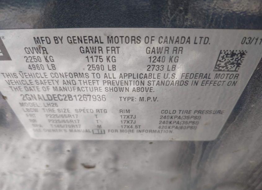 Photo 9 of 2011 Chevrolet Equinox 1LT (VIN 2GNALDEC2B1267936)