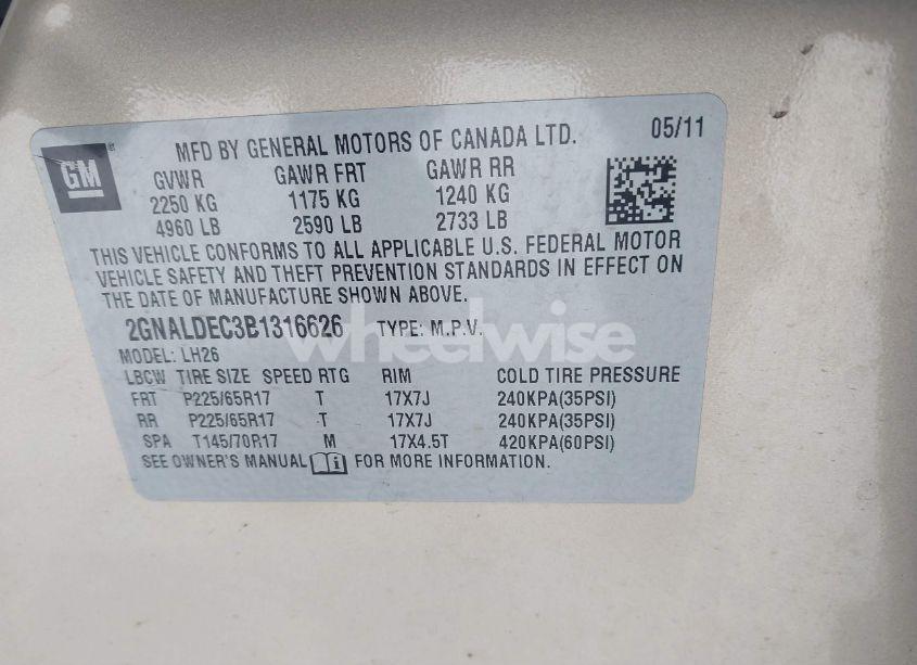 Photo 9 of 2011 Chevrolet Equinox 1LT (VIN 2GNALDEC3B1316626)