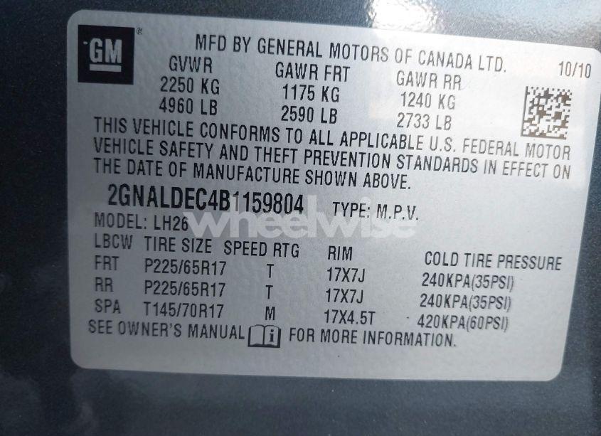 Photo 9 of 2011 Chevrolet Equinox 1LT (VIN 2GNALDEC4B1159804)