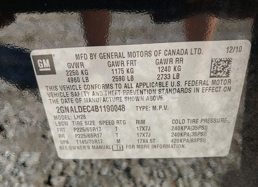 Photo 9 of 2011 Chevrolet Equinox 1LT (VIN 2GNALDEC4B1190048)