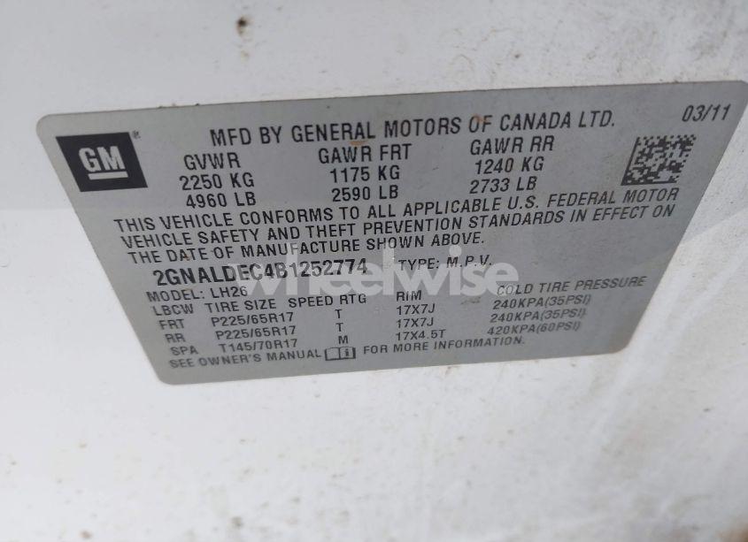 Photo 9 of 2011 Chevrolet Equinox 1LT (VIN 2GNALDEC4B1252774)