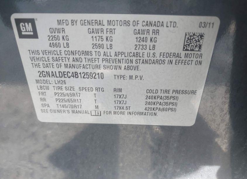 Photo 9 of 2011 Chevrolet Equinox 1LT (VIN 2GNALDEC4B1259210)