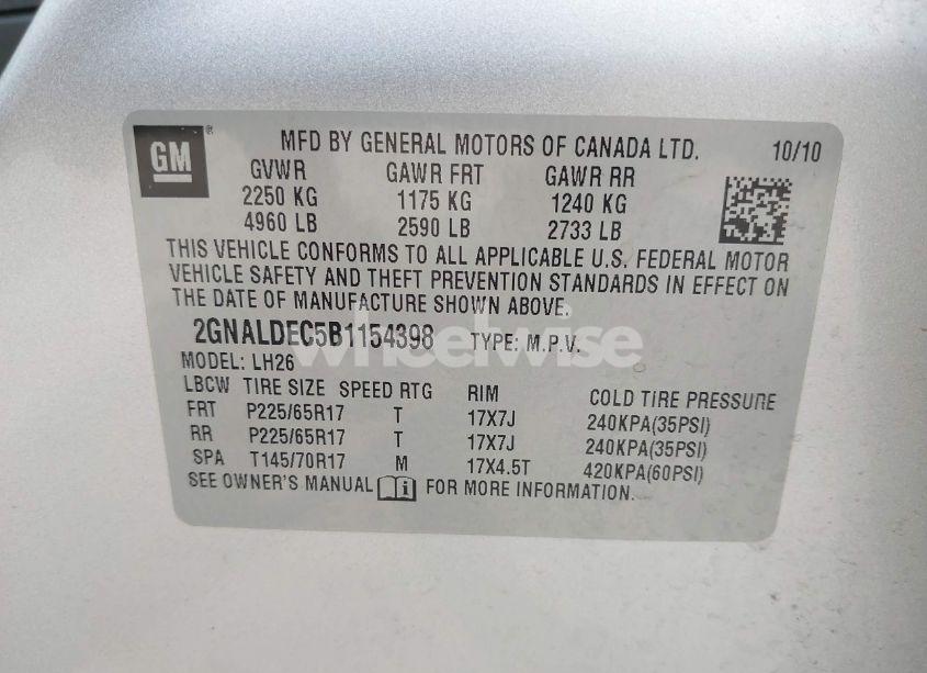 Photo 9 of 2011 Chevrolet Equinox 1LT (VIN 2GNALDEC5B1154398)