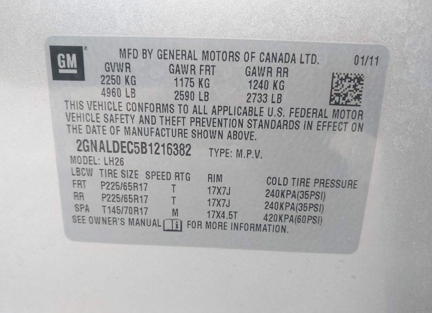 Photo 9 of 2011 Chevrolet Equinox 1LT (VIN 2GNALDEC5B1216382)