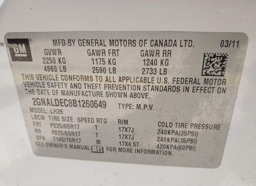 Photo 9 of 2011 Chevrolet Equinox 1LT (VIN 2GNALDEC8B1260649)