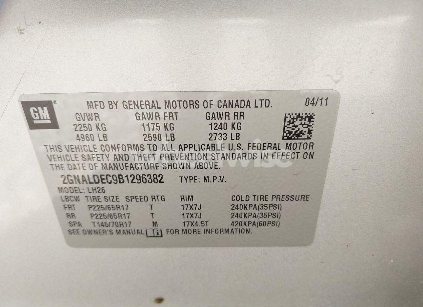 Photo 9 of 2011 Chevrolet Equinox 1LT (VIN 2GNALDEC9B1296382)