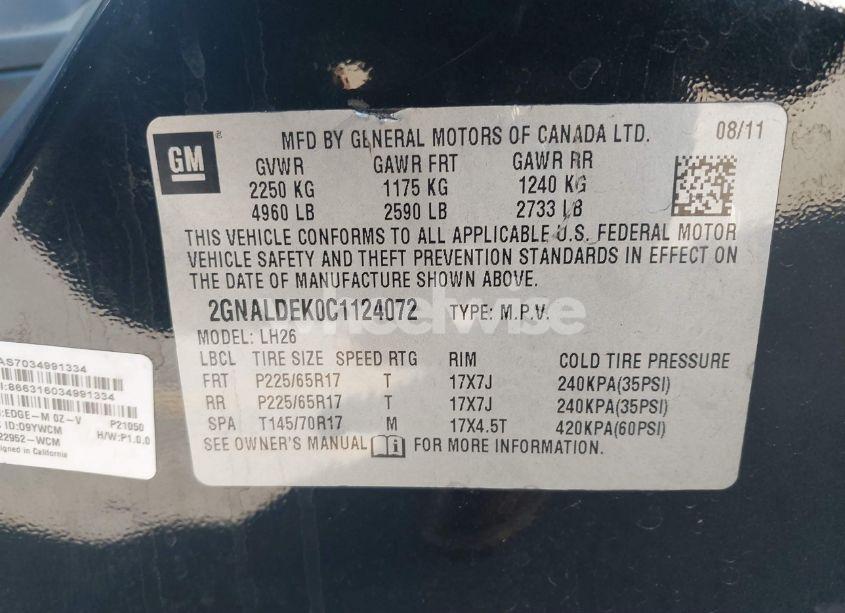 Photo 9 of 2012 Chevrolet Equinox 1LT (VIN 2GNALDEK0C1124072)