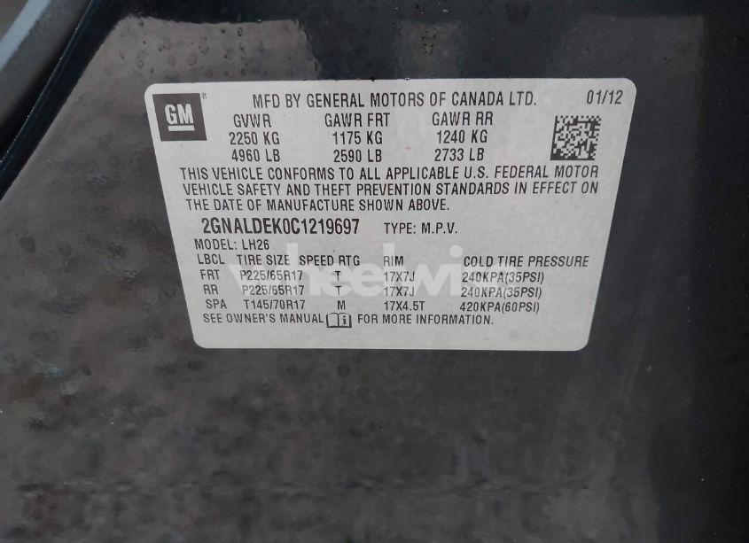 Photo 9 of 2012 Chevrolet Equinox 1LT (VIN 2GNALDEK0C1219697)