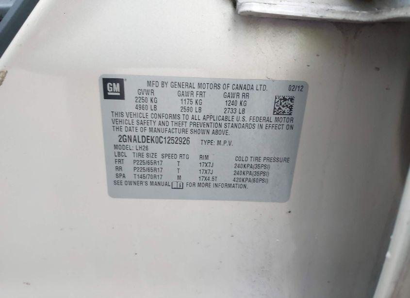 Photo 9 of 2012 Chevrolet Equinox 1LT (VIN 2GNALDEK0C1252926)