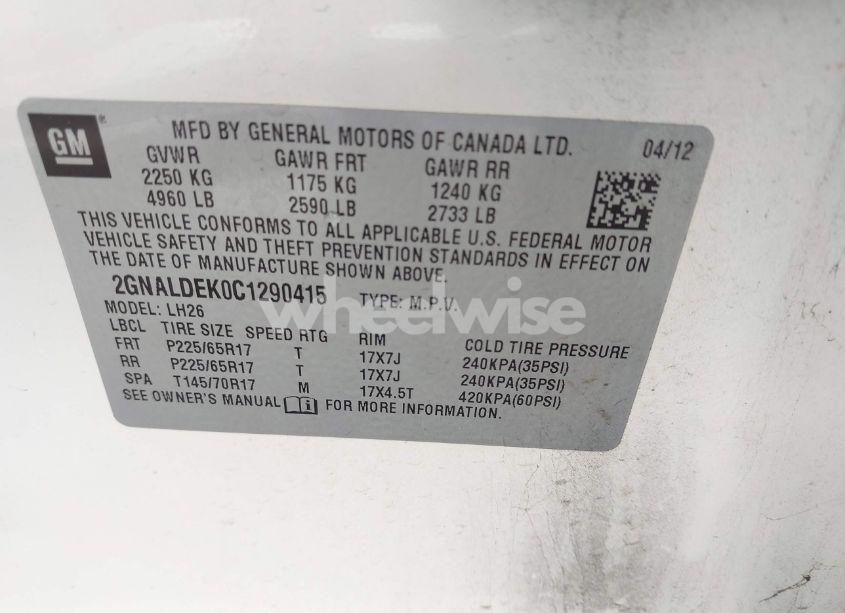Photo 9 of 2012 Chevrolet Equinox 1LT (VIN 2GNALDEK0C1290415)