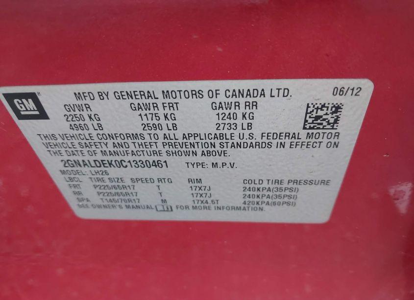 Photo 9 of 2012 Chevrolet Equinox 1LT (VIN 2GNALDEK0C1330461)