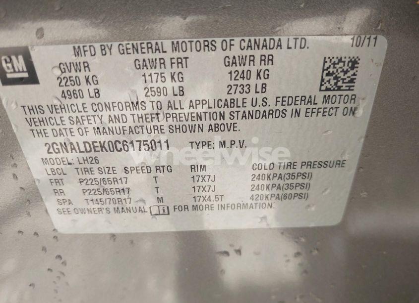 Photo 9 of 2012 Chevrolet Equinox 1LT (VIN 2GNALDEK0C6175011)