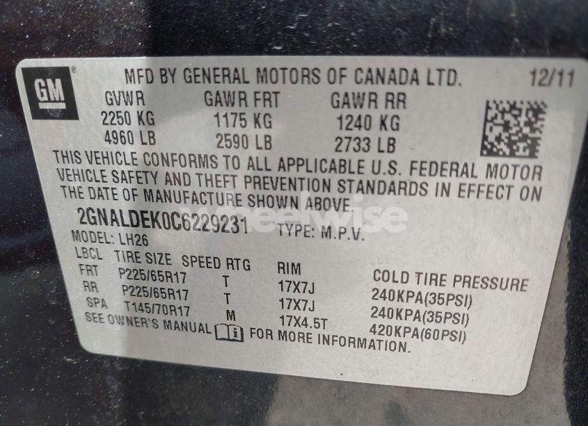 Photo 9 of 2012 Chevrolet Equinox 1LT (VIN 2GNALDEK0C6229231)