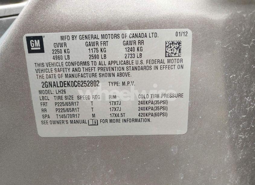 Photo 9 of 2012 Chevrolet Equinox 1LT (VIN 2GNALDEK0C6252802)