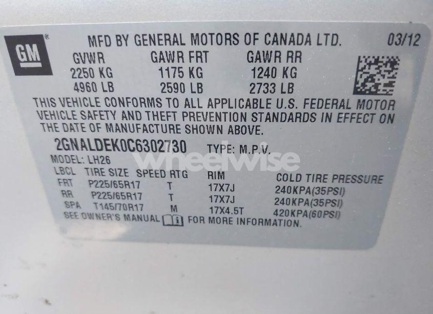 Photo 9 of 2012 Chevrolet Equinox 1LT (VIN 2GNALDEK0C6302730)