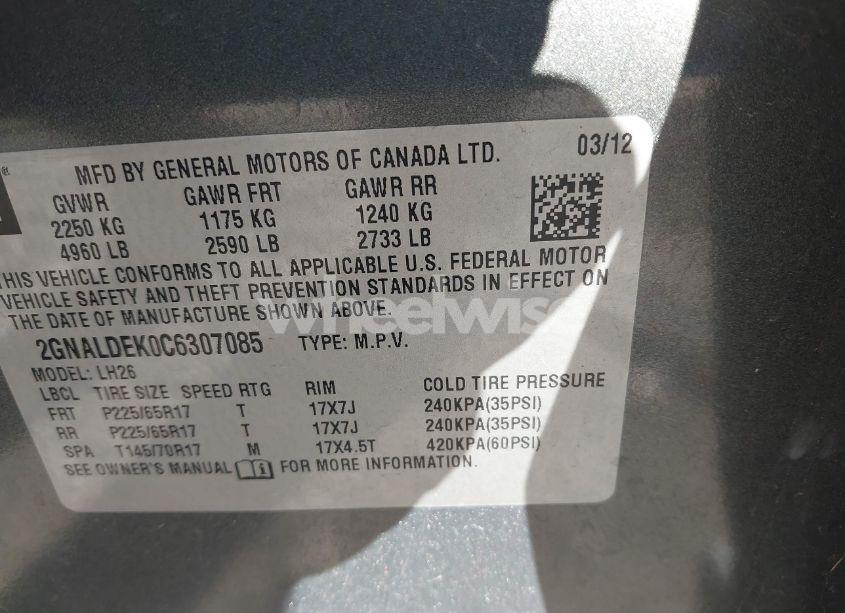 Photo 9 of 2012 Chevrolet Equinox 1LT (VIN 2GNALDEK0C6307085)